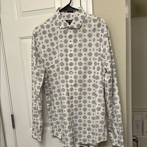 Express Slim Casual White and Blue Button Shirt